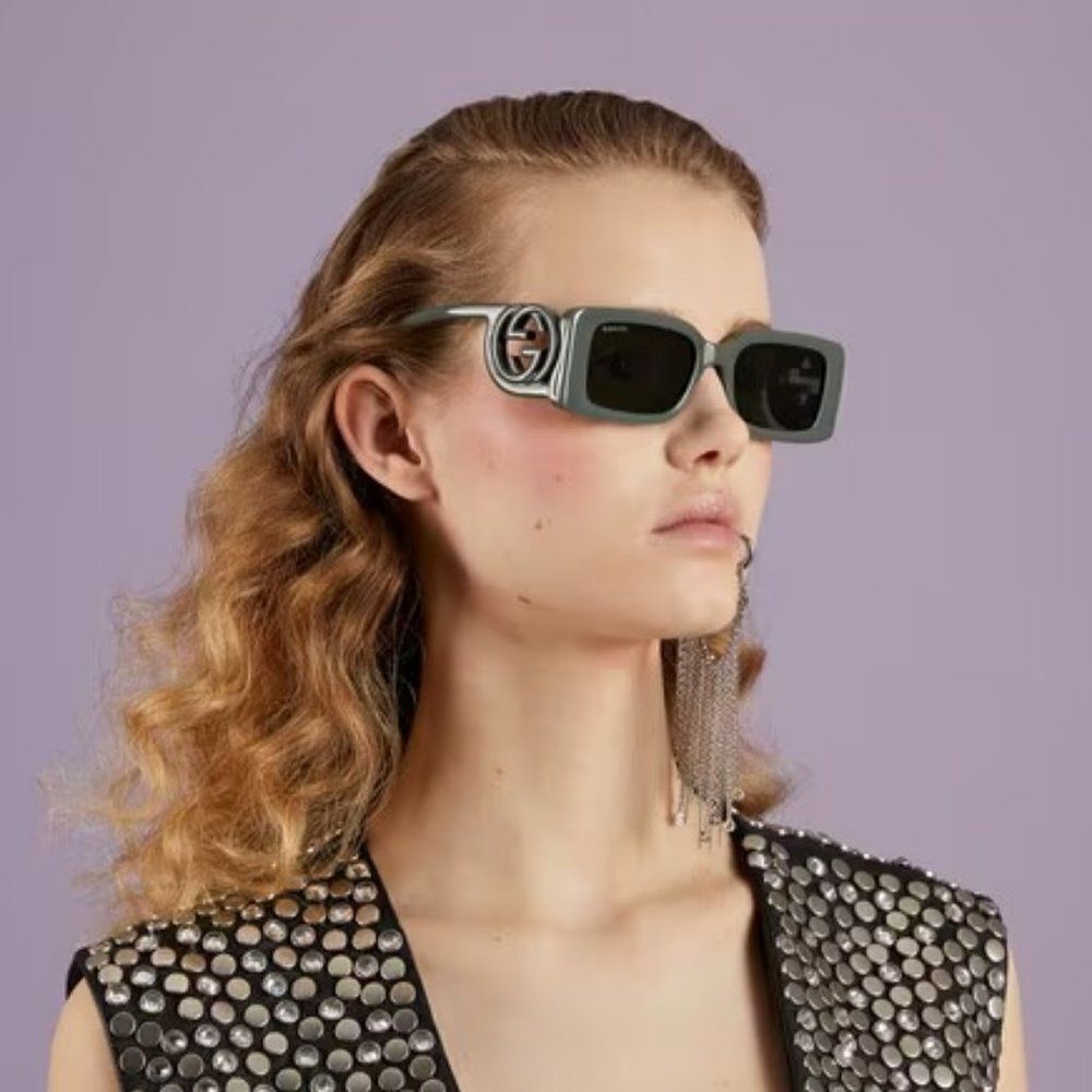 NEW Gucci GG1325S 003 Grey Smoke Grey Rectangle Women Sunglasses - Picture 7 of 14
